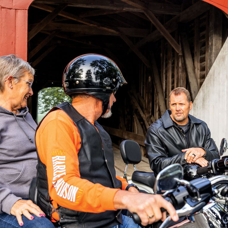 Motorcyclists at Roberts Covered Bridge